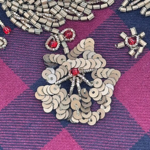 Soft Surroundings Plaid Tunic Top Gold beaded Long Sleeves Cotton red Sz Medium - Picture 13 of 13